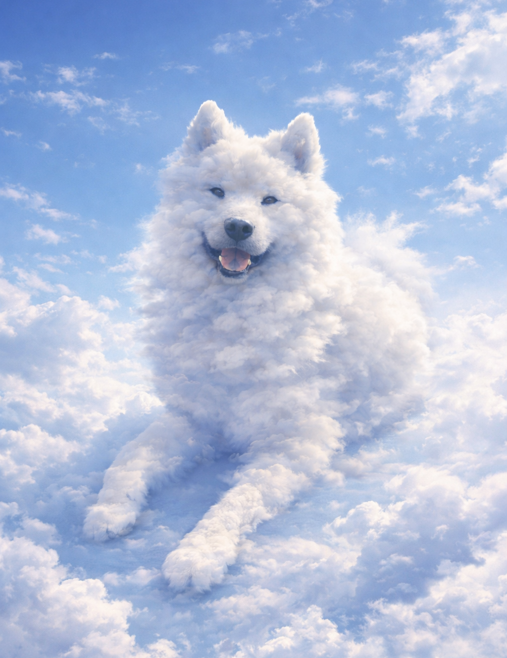 KI-generiertes Bild eines Hundes aus Wolken im Himmel.