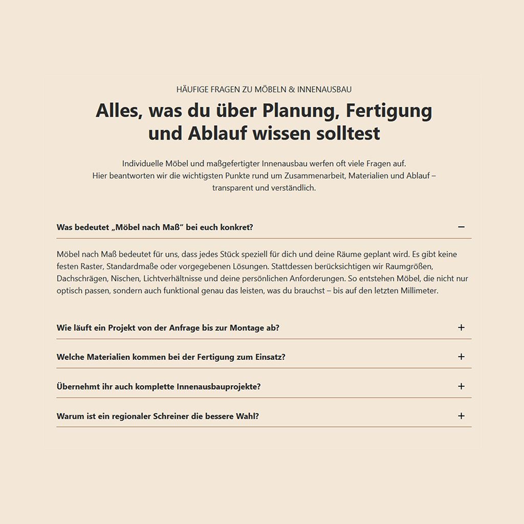 FAQ in OnePager Webseiten